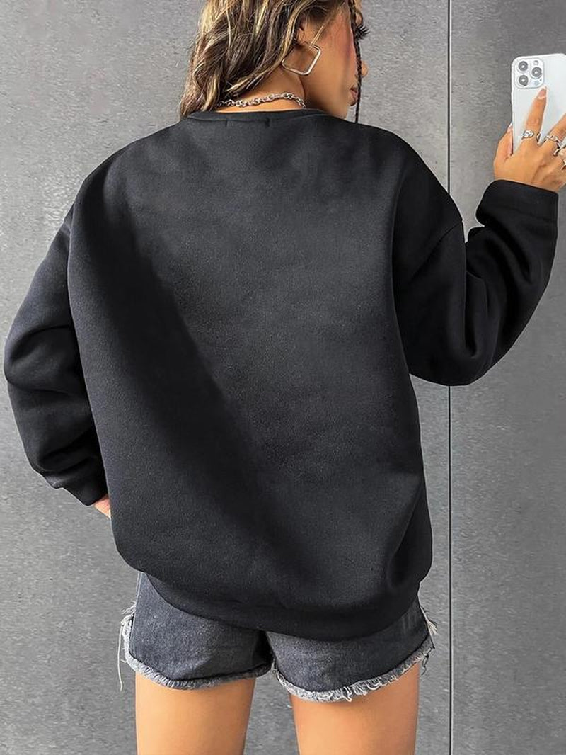 Women'S Letter Print Drop Shoulder Pullover, Fashion Casual Crew Neck Sweatshirt for Daily Holiday Outdoor Wear, Women Clothing for Spring & Fall - Bela Fils BoutiqueBela Fils Boutique