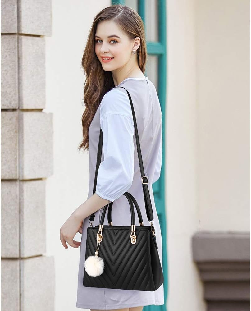 Women’s Quilted Leather Satchel with Pompom – Top - Handle Tote Bag - Bela Fils BoutiqueBela Fils Boutique