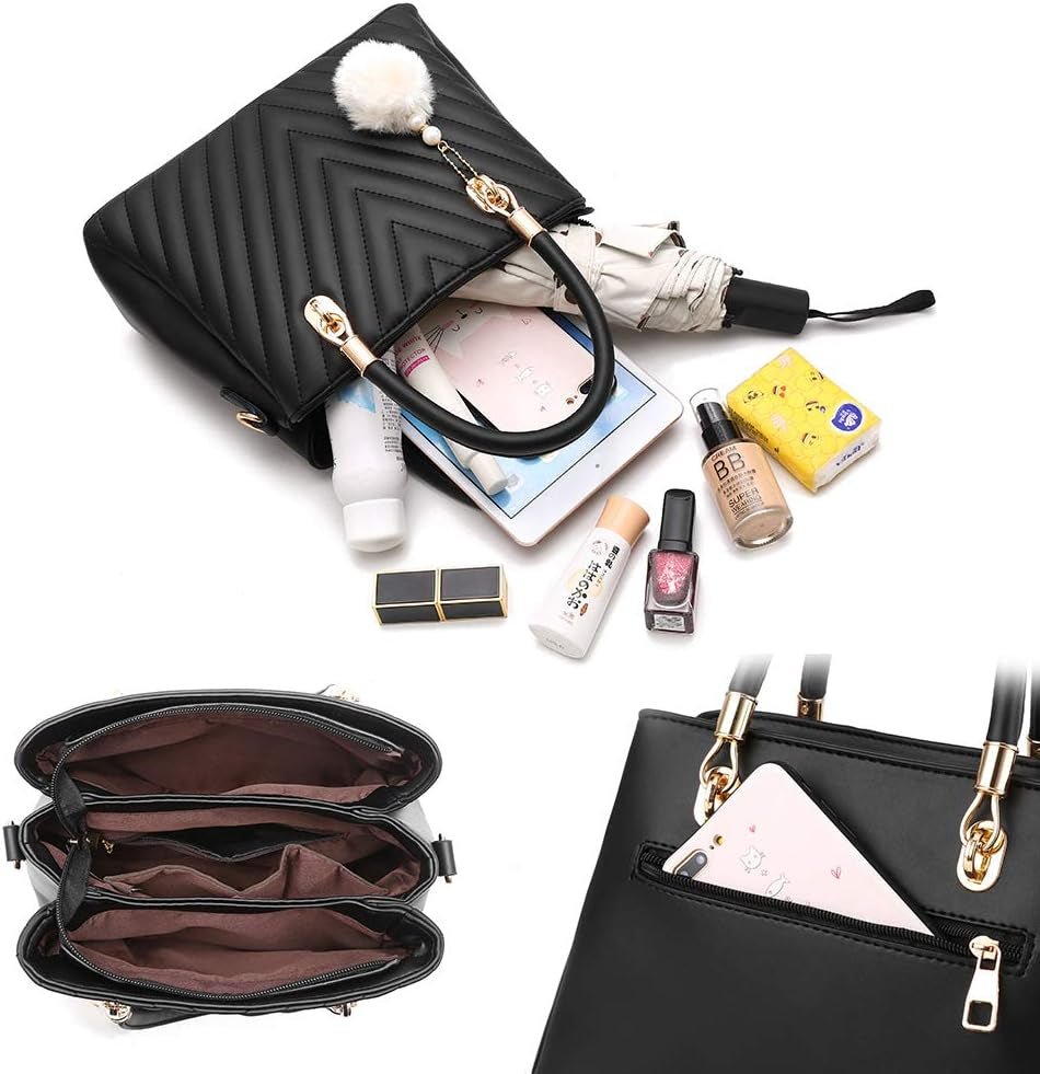 Women’s Quilted Leather Satchel with Pompom – Top - Handle Tote Bag - Bela Fils BoutiqueBela Fils Boutique