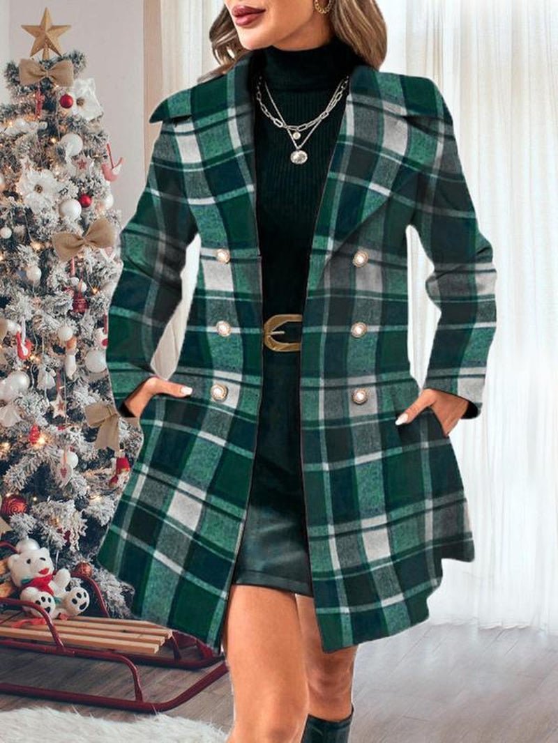 Women'S Solid Color Double Button Lapel Coat, Elegant Fashion Long Sleeve Pocket Design Coat for Daily Outdoor Wear, Women Clothing for Fall & Winter - Bela Fils BoutiqueBela Fils Boutique