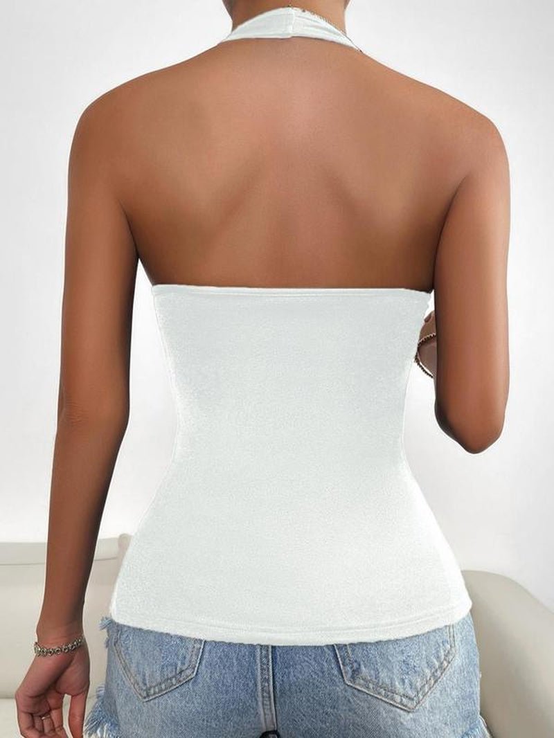 Women'S Solid Zipper Halter Neck Backless Top, Summer Clothes Women, Street Fashion Casual Sleeveless Top for Daily Outdoor Wear, Women Clothing for Summer - Bela Fils BoutiqueBela Fils Boutique