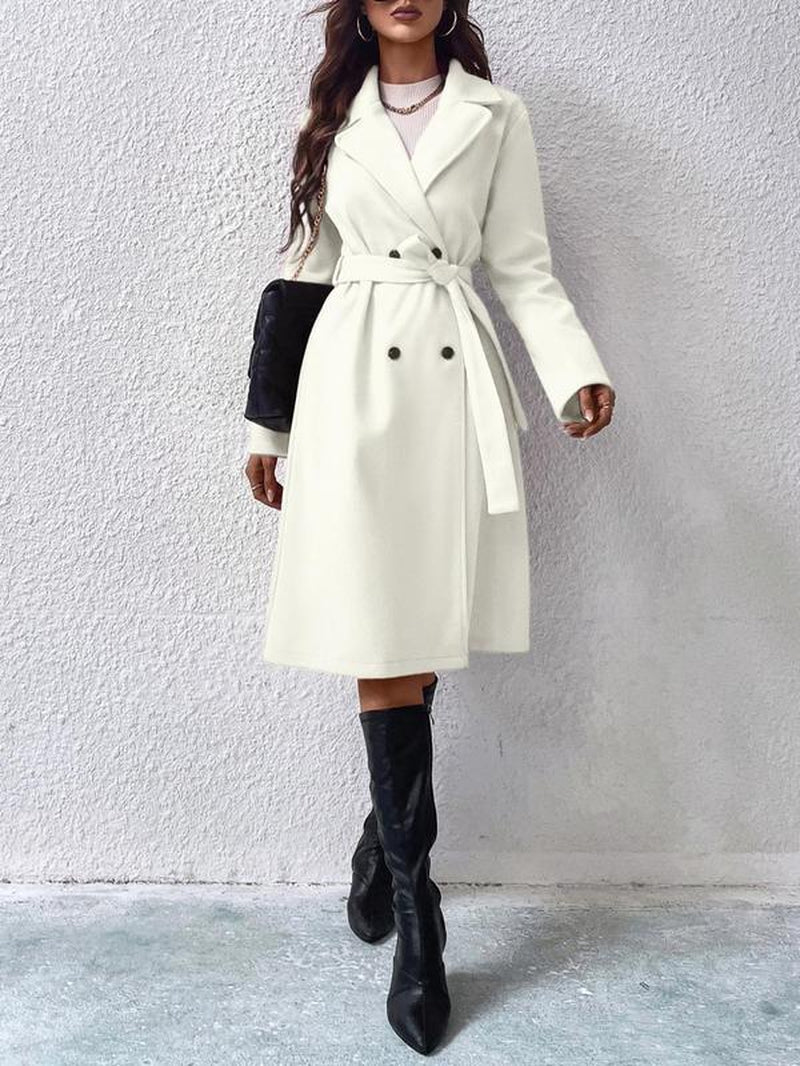 Women'S Thin Solid Button Front Belted Overcoat, Elegant Fashion Casual Pocket Coat for Daily Outdoor Wear, Women Clothing for Spring & Fall - Bela Fils BoutiqueBela Fils Boutique