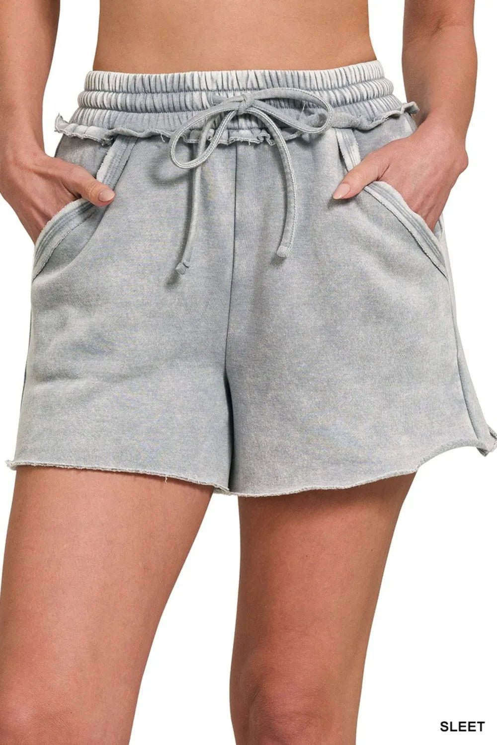 Zenana Acid Wash Fleece Drawstring Shorts With Pockets - Bela Fils BoutiqueBela Fils Boutique