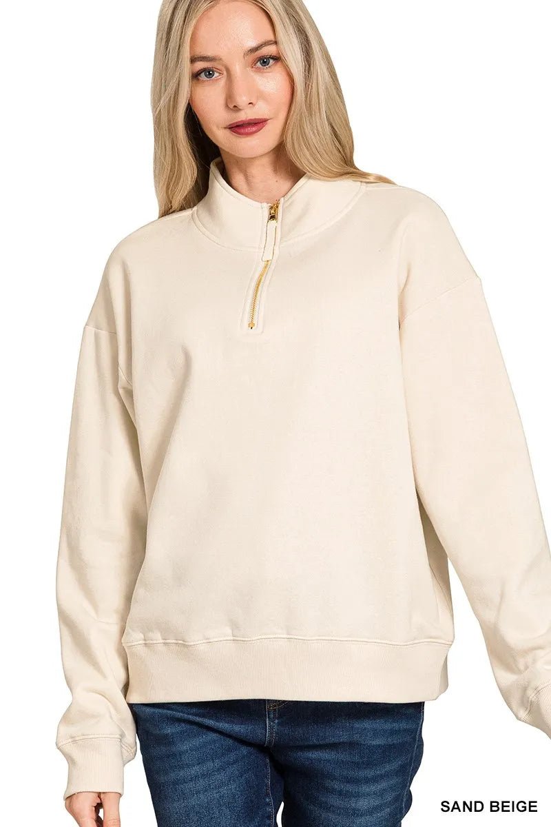 Zenana Fleece Half Zip Sweatshirt - Bela Fils BoutiqueBela Fils Boutique