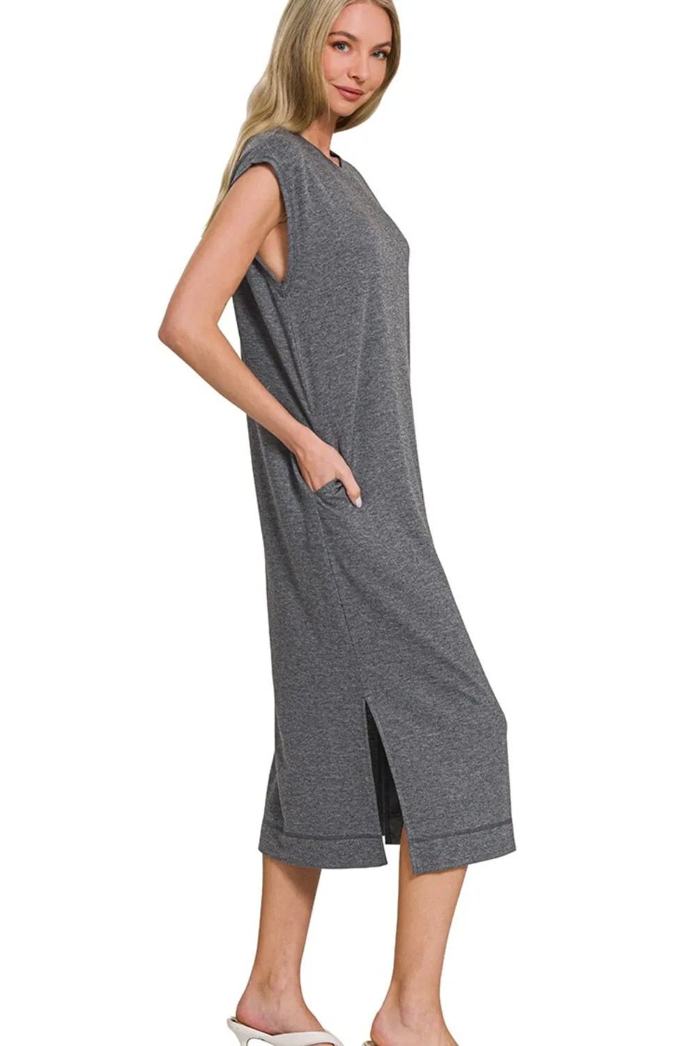 Zenana French Terry Sleeveless Round Neck Midi Dress - Bela Fils BoutiqueBela Fils Boutique