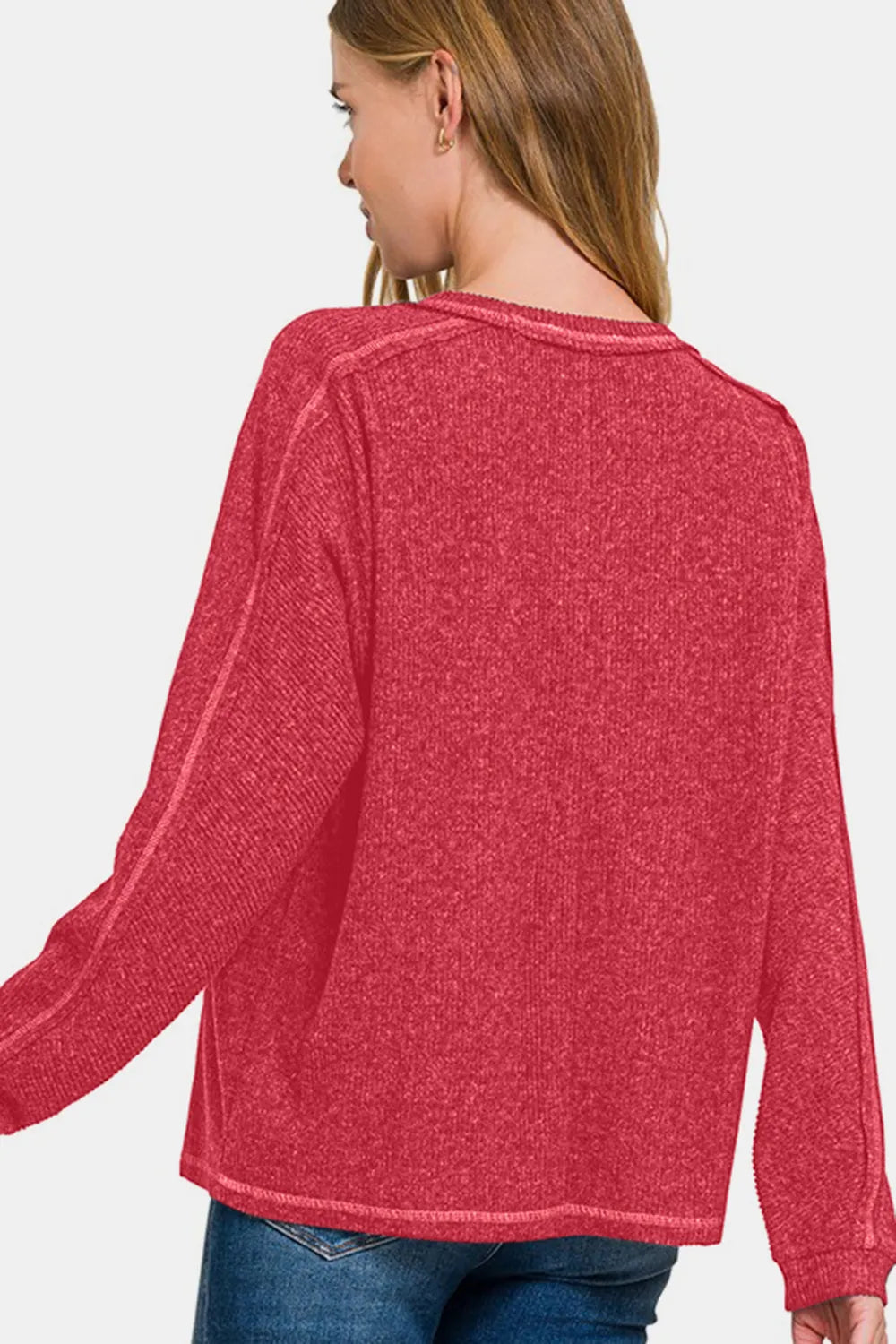Zenana Full Size Contrast Stitching Brushed Ribbed Hacci Knit Top - Bela Fils BoutiqueBela Fils Boutique
