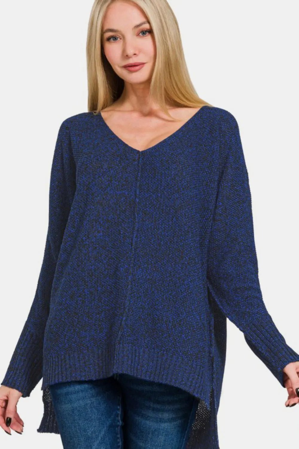 Zenana High - Low Center Seam V - Neck Sweater - Bela Fils BoutiqueBela Fils Boutique