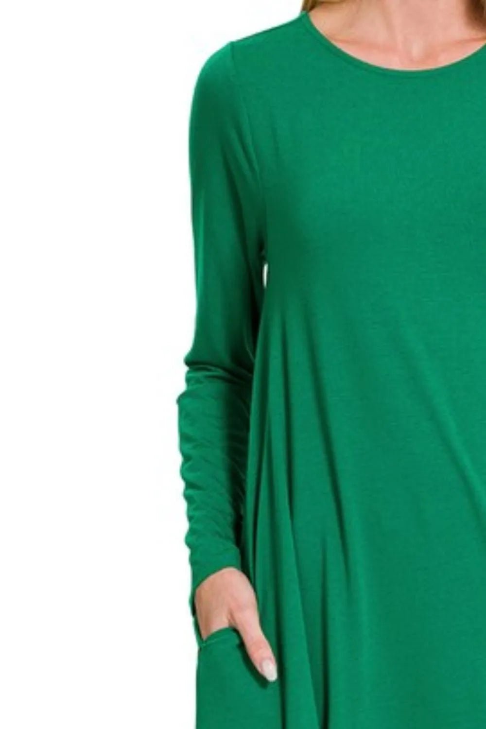 Zenana Long Sleeve Flare Dress With Pockets - Bela Fils BoutiqueBela Fils Boutique