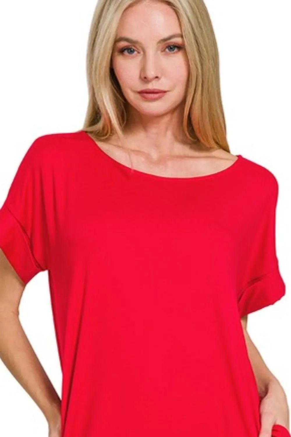 Zenana Rolled Short Sleeve Round Neck Dress - Bela Fils BoutiqueBela Fils Boutique