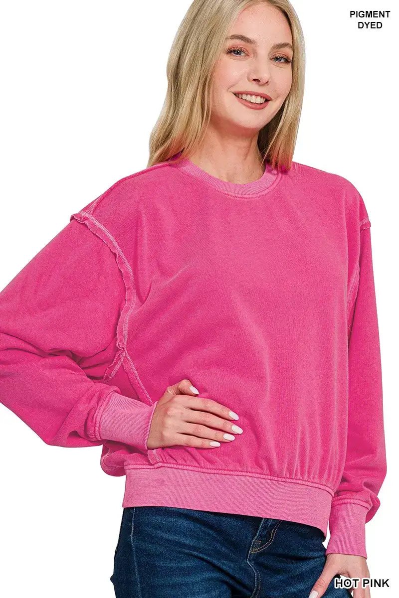 Zenana Soft Fleece Pigment Dye Round Neck Pullover - Bela Fils BoutiqueBela Fils Boutique