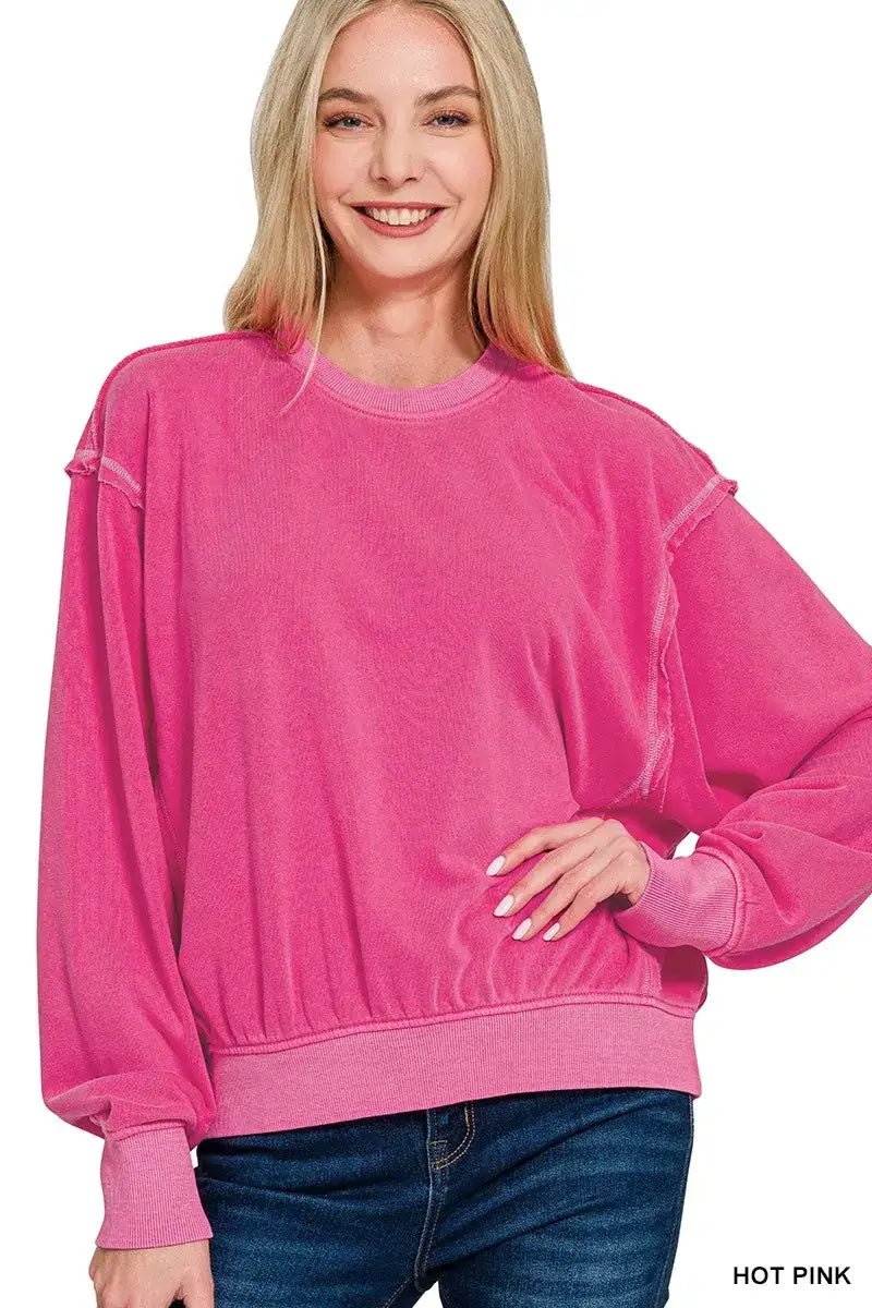 Zenana Soft Fleece Pigment Dye Round Neck Pullover - Bela Fils BoutiqueBela Fils Boutique