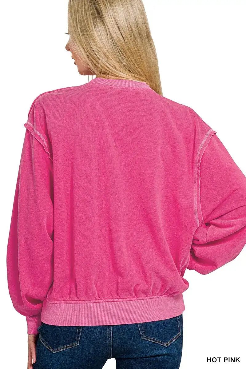 Zenana Soft Fleece Pigment Dye Round Neck Pullover - Bela Fils BoutiqueBela Fils Boutique
