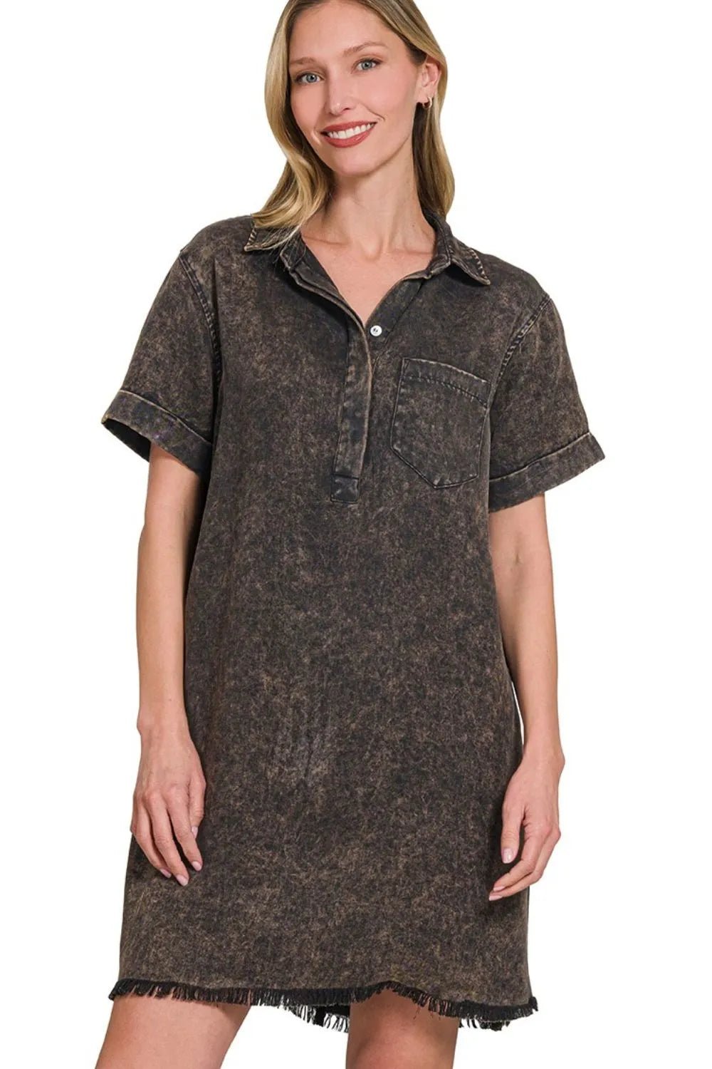 Zenana Tencel Mineral Washed Collared Shirts Dress - Bela Fils BoutiqueBela Fils Boutique