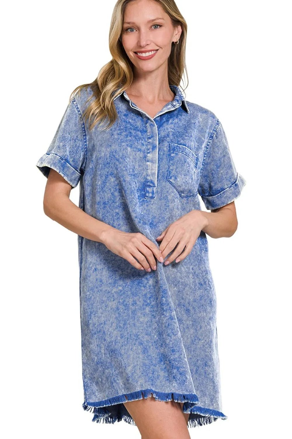 Zenana Tencel Mineral Washed Collared Shirts Dress - Bela Fils BoutiqueBela Fils Boutique