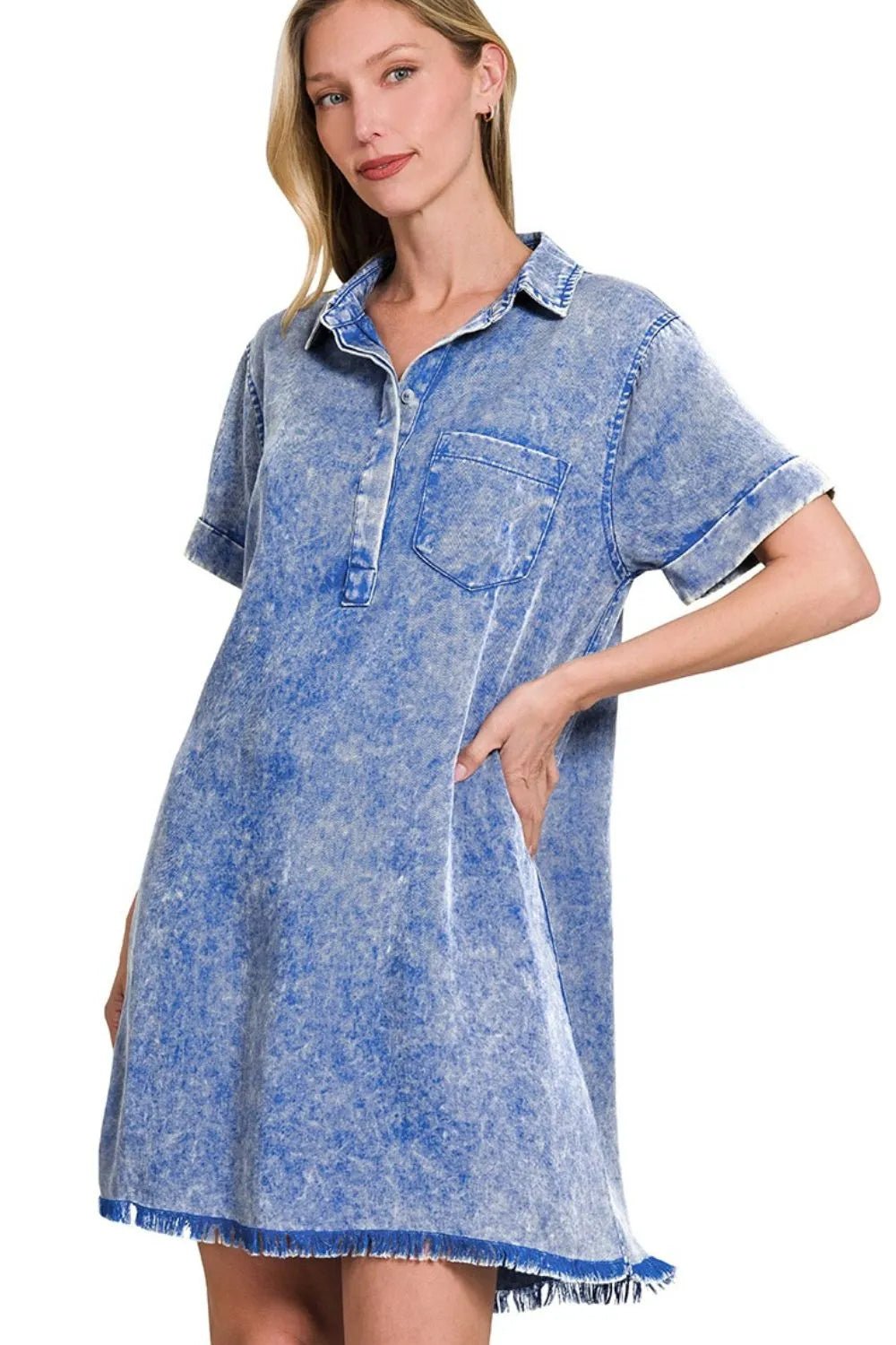 Zenana Tencel Mineral Washed Collared Shirts Dress - Bela Fils BoutiqueBela Fils Boutique