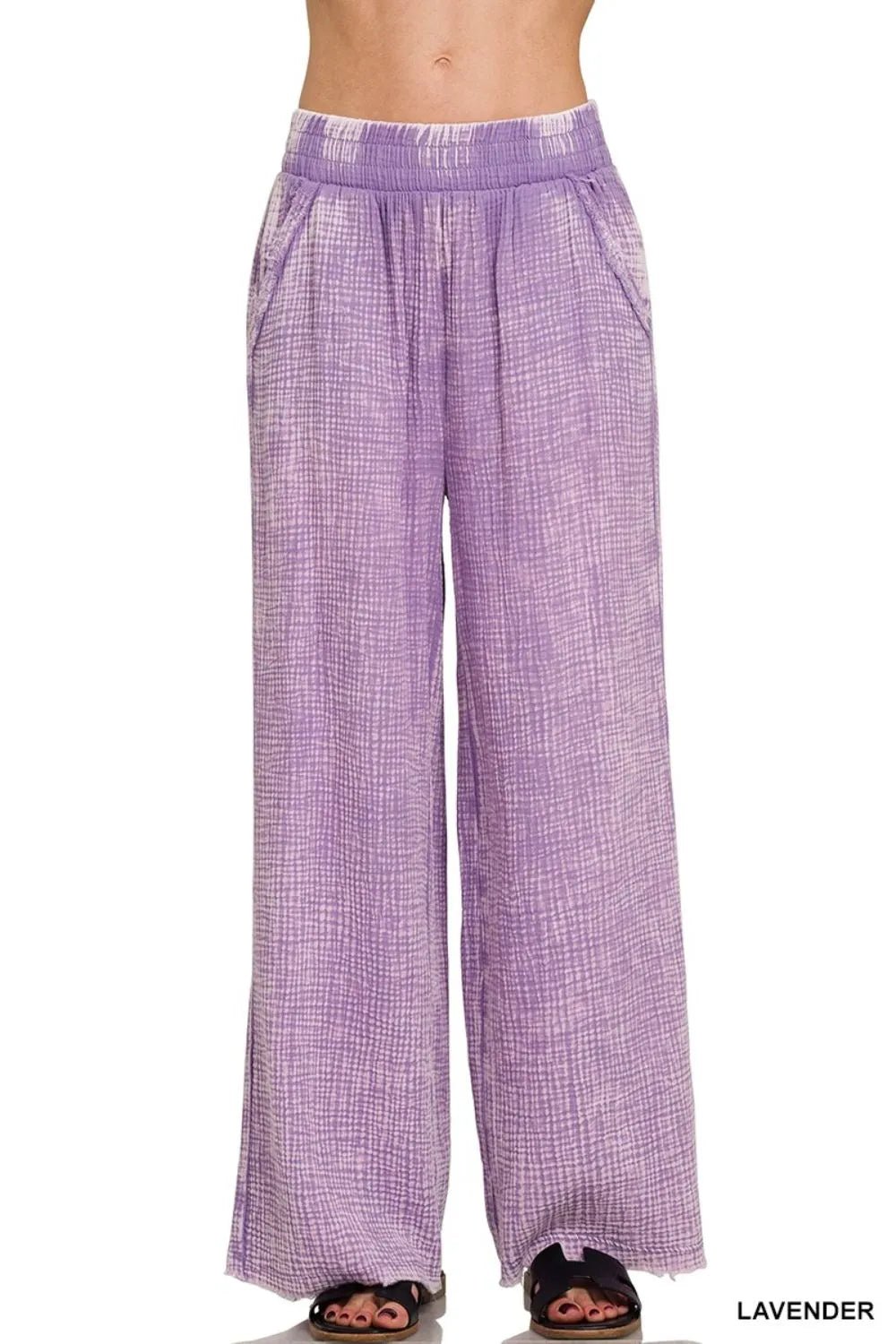Zenana Washed Double Gauze Elastic Band Waist Pants - Bela Fils BoutiqueBela Fils Boutique