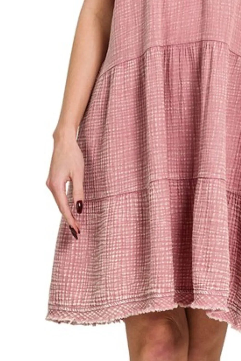 Zenana Washed Double Gauze Raw Edge V - Neck Dress - Bela Fils BoutiqueBela Fils Boutique